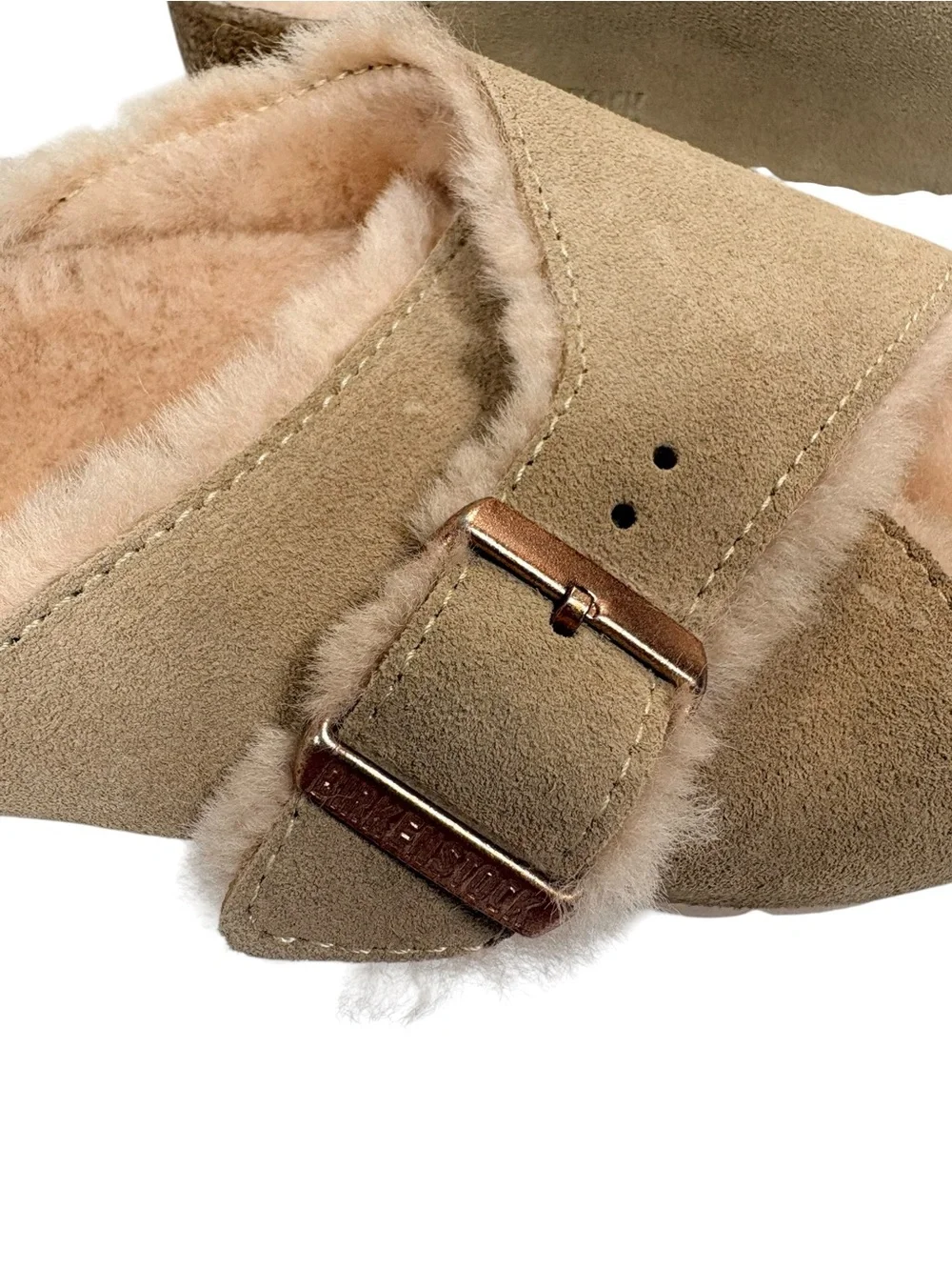 Birkenstock Arizona Shearling Suede Sandals Taupe Mink Fur Lined EU36 US 5-5.5